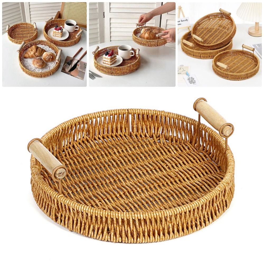 Rattan Tray Handle - Nampan Penyimpanan Anyaman Plastik Rotan Bentuk