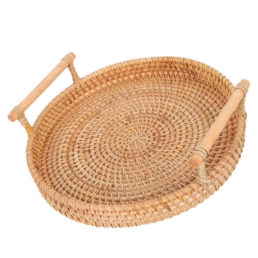 Rattan Tray Handle - Nampan Rotan Bulat 32Cm Buatan Tangan,