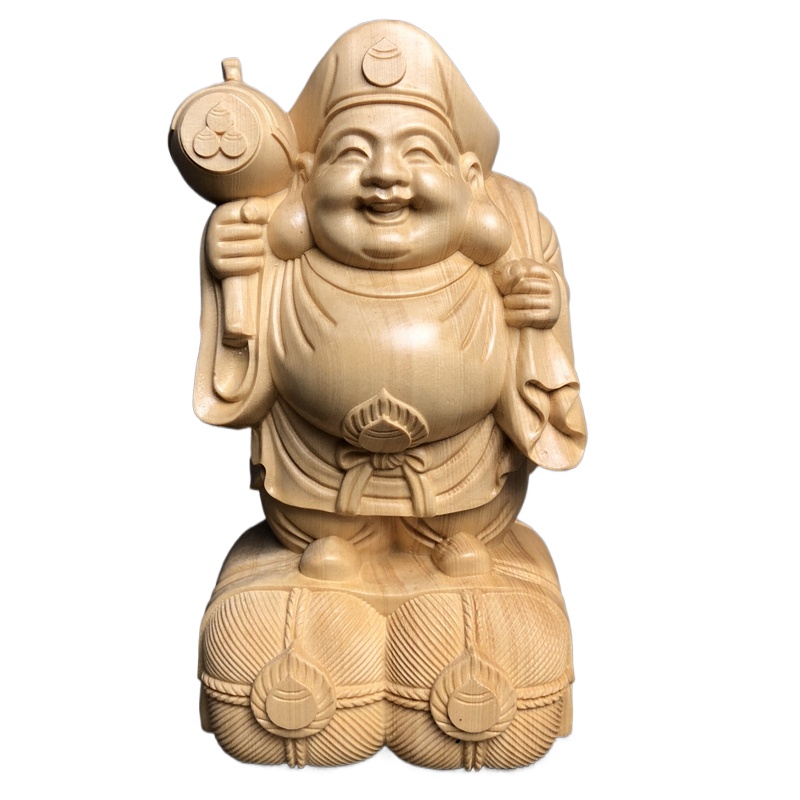 Interior Design Japan - Patung/Figurin Daikokuten Kayu Hinoki Ukiran Tangan.