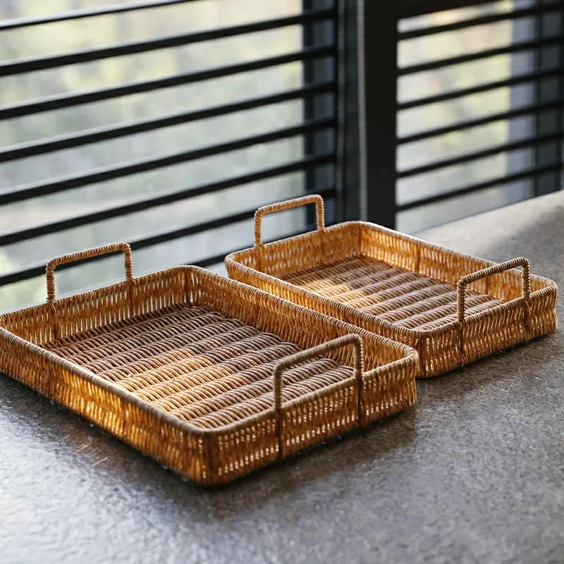 Nampan Penyimpanan Plastik den - Rattan Tray Handle ulasan dan harga