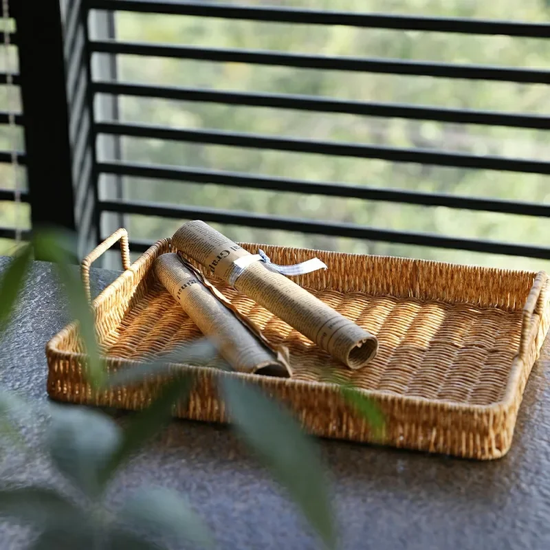 Nampan Penyimpanan Plastik den - Rattan Tray Handle ulasan dan harga