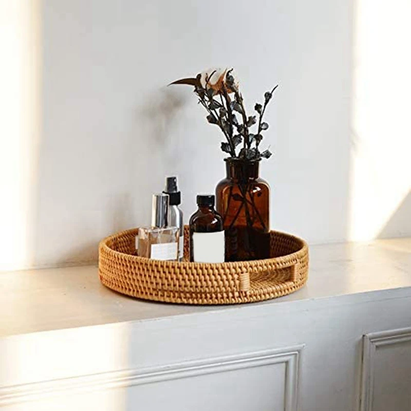 Nampan Sajian Rotan Bulat Deko - Rattan Tray Handle ulasan dan harga